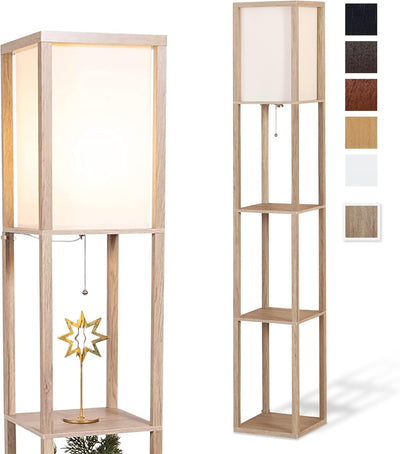 Avery - 63" Floor Lamp with Shelves, Modern Shelf Lamp for Bedroom and Living Room, Tall Standing Lamp with Shelves, Bedside Floor Lamp for Reading, Rustic Wood