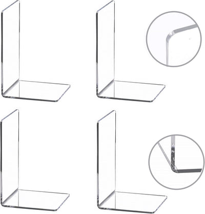 4 Pieces Bookends,Clear Acrylic Bookends for Shelves,Heavy Duty Book Ends and Desktop Organizer,Book Stopper for Books/Movies/Cds,7.3X4.8X4.8 Inch